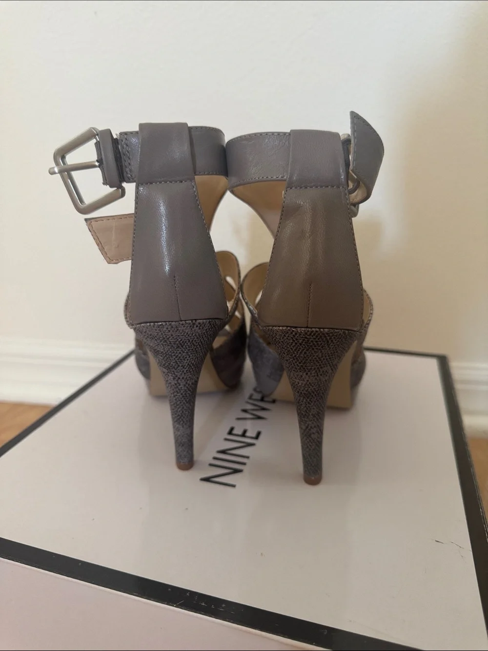 Nine West Gray Open-Toe Strappy Stilettos - Picture 2 of 5